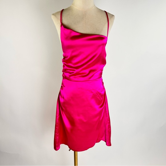 LULUS unique look hot pink asymmetrical backless mini dress - Picture 2 of 7